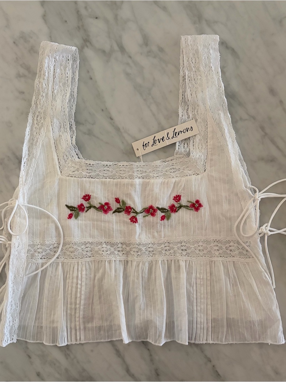 For Love & Lemons Jolene Embroidered Lace Side-Tie Tank - Size M - NWT
